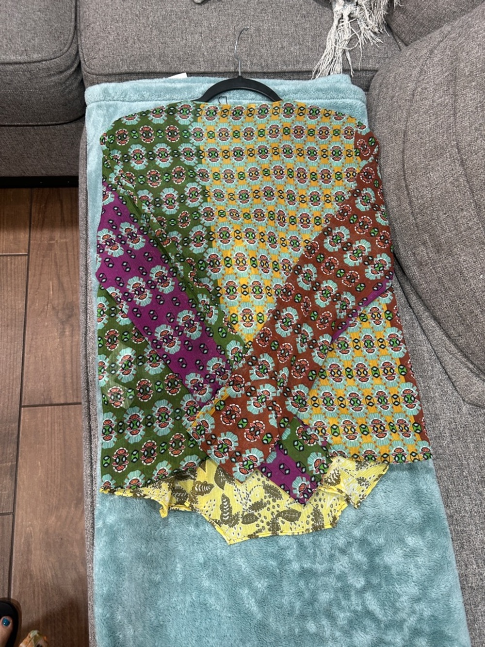 Zara Purple, Green, Brown & Yellow Printed Tie-Neck Blouse - Picture 10 of 10
